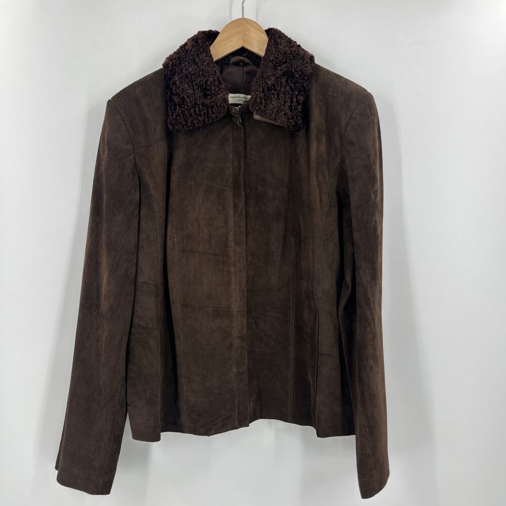 Vintage Valerie Stevens Suede Jacket Womens Size L Brown Fur Collar Zip Up